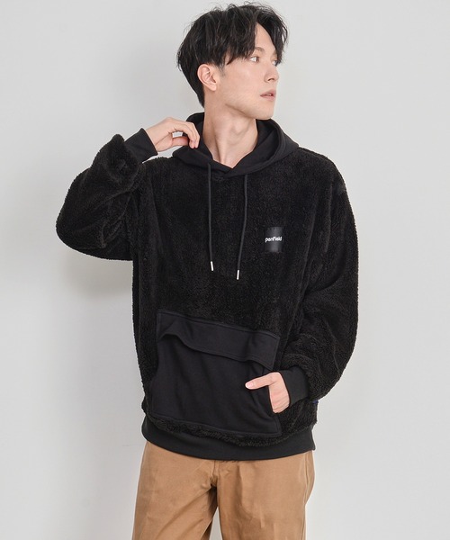 PEN FIELD（ペンフィールド）の「【Penfield/ペンフィールド】ワンポイント ワッペン刺繍 ビックシルエット 配色切替 ファーフリース パーカー（パーカー・メンズ・ブラック/マルチ・LL/M/L）」の17枚目の写真