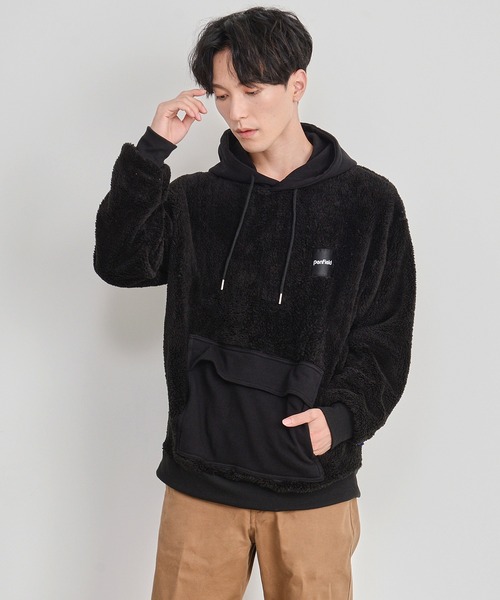 PEN FIELD（ペンフィールド）の「【Penfield/ペンフィールド】ワンポイント ワッペン刺繍 ビックシルエット 配色切替 ファーフリース パーカー（パーカー・メンズ・ブラック/マルチ・LL/M/L）」の18枚目の写真