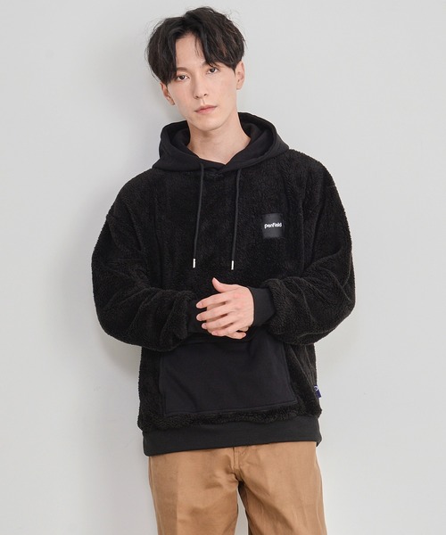 PEN FIELD（ペンフィールド）の「【Penfield/ペンフィールド】ワンポイント ワッペン刺繍 ビックシルエット 配色切替 ファーフリース パーカー（パーカー・メンズ・ブラック/マルチ・LL/M/L）」の14枚目の写真