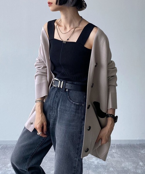 PAGEBOY（ページボーイ）の「WフェイスVネックBIGカーディガン（ニット/セーター・レディース・オフホワイト/ブラック/ブラウン系その他/グレイッシュベージュ・FREE）」の8枚目の写真