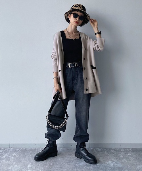 PAGEBOY（ページボーイ）の「WフェイスVネックBIGカーディガン（ニット/セーター・レディース・オフホワイト/ブラック/ブラウン系その他/グレイッシュベージュ・FREE）」の7枚目の写真