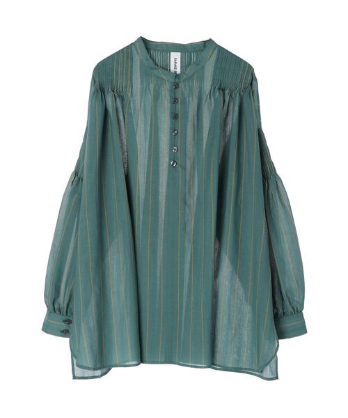 GARAGE OF GOOD CLOTHING(ガレージオブグッドクロージング)の「ピンタックドビーストライプブラウス*(シャツ/ブラウス・レディース・アイボリー/グリーン・FREE)」の4枚目の写真