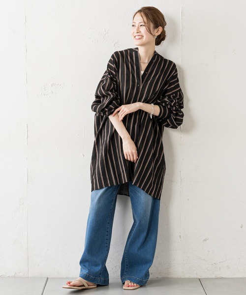 CIAOPANIC TYPY(チャオパニックティピー)の「【ZOZOTOWN限定】ストライプバンドカラーオーバーシャツ(シャツ/ブラウス・レディース・ブラック/レッド/キャメル・ONE SIZE)」の22枚目の写真