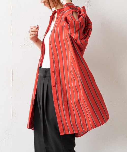 CIAOPANIC TYPY(チャオパニックティピー)の「【ZOZOTOWN限定】ストライプバンドカラーオーバーシャツ(シャツ/ブラウス・レディース・ブラック/レッド/キャメル・ONE SIZE)」の17枚目の写真