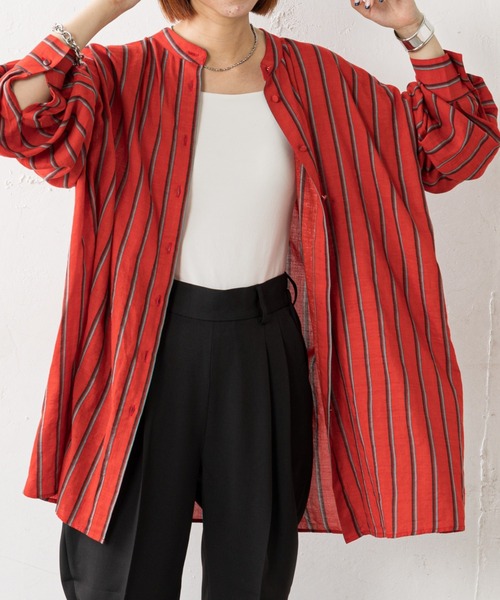 CIAOPANIC TYPY(チャオパニックティピー)の「【ZOZOTOWN限定】ストライプバンドカラーオーバーシャツ(シャツ/ブラウス・レディース・ブラック/レッド/キャメル・ONE SIZE)」の21枚目の写真