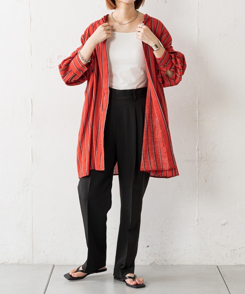 CIAOPANIC TYPY(チャオパニックティピー)の「【ZOZOTOWN限定】ストライプバンドカラーオーバーシャツ(シャツ/ブラウス・レディース・ブラック/レッド/キャメル・ONE SIZE)」の20枚目の写真