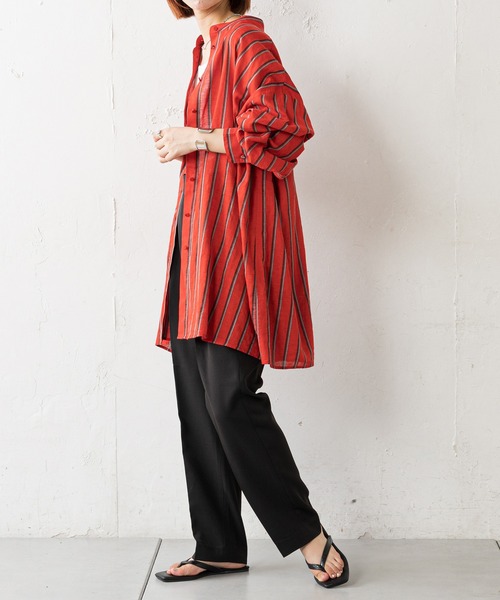 CIAOPANIC TYPY(チャオパニックティピー)の「【ZOZOTOWN限定】ストライプバンドカラーオーバーシャツ(シャツ/ブラウス・レディース・ブラック/レッド/キャメル・ONE SIZE)」の11枚目の写真