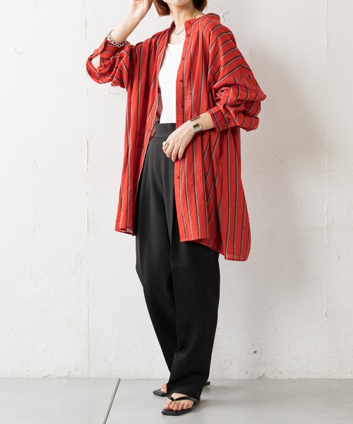 CIAOPANIC TYPY(チャオパニックティピー)の「【ZOZOTOWN限定】ストライプバンドカラーオーバーシャツ(シャツ/ブラウス・レディース・ブラック/レッド/キャメル・ONE SIZE)」の15枚目の写真