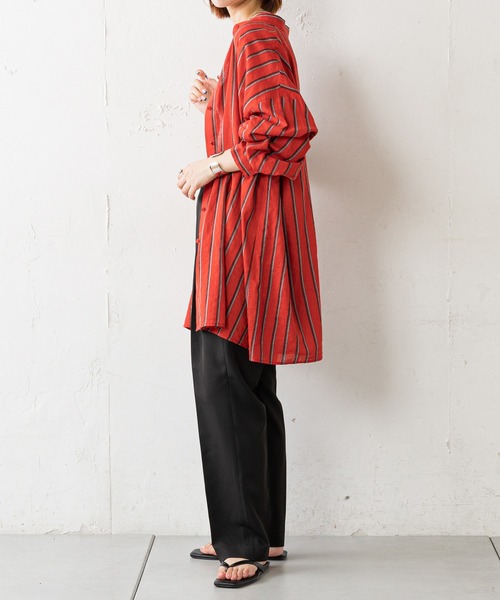 CIAOPANIC TYPY(チャオパニックティピー)の「【ZOZOTOWN限定】ストライプバンドカラーオーバーシャツ(シャツ/ブラウス・レディース・ブラック/レッド/キャメル・ONE SIZE)」の19枚目の写真