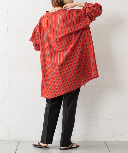 CIAOPANIC TYPY(チャオパニックティピー)の「【ZOZOTOWN限定】ストライプバンドカラーオーバーシャツ(シャツ/ブラウス・レディース・ブラック/レッド/キャメル・ONE SIZE)」の10枚目の写真