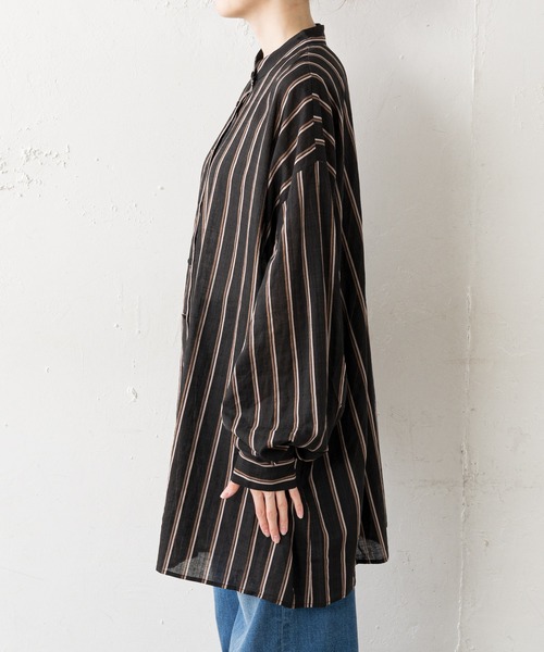 CIAOPANIC TYPY(チャオパニックティピー)の「【ZOZOTOWN限定】ストライプバンドカラーオーバーシャツ(シャツ/ブラウス・レディース・ブラック/レッド/キャメル・ONE SIZE)」の5枚目の写真