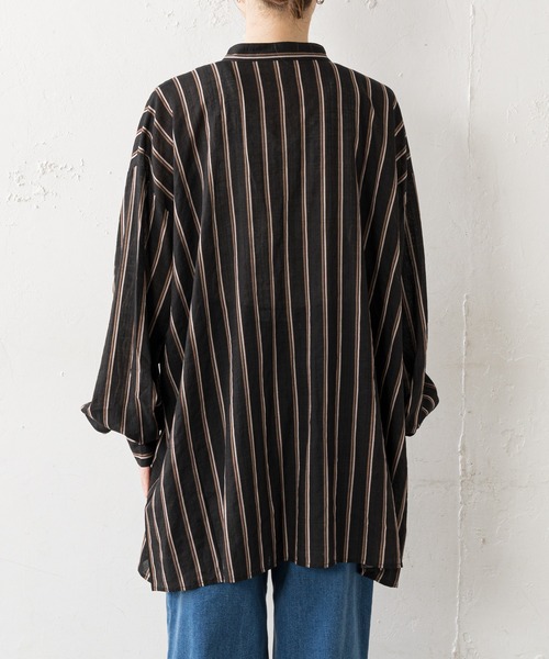 CIAOPANIC TYPY(チャオパニックティピー)の「【ZOZOTOWN限定】ストライプバンドカラーオーバーシャツ(シャツ/ブラウス・レディース・ブラック/レッド/キャメル・ONE SIZE)」の9枚目の写真