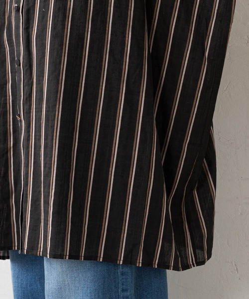 CIAOPANIC TYPY(チャオパニックティピー)の「【ZOZOTOWN限定】ストライプバンドカラーオーバーシャツ(シャツ/ブラウス・レディース・ブラック/レッド/キャメル・ONE SIZE)」の4枚目の写真