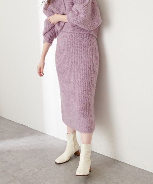 natural couture(ナチュラルクチュール)の「ふんわりMIXニットナロースカート(スカート・レディース・オフホワイト/ラベンダー/チャコール・FREE)」の3枚目の写真