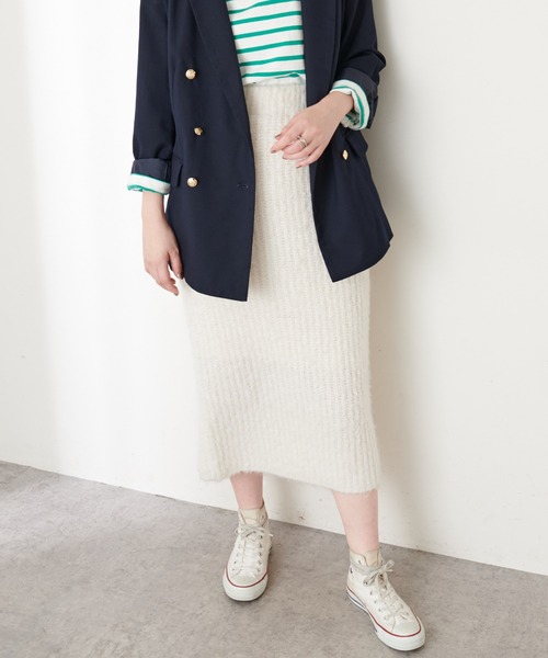 natural couture(ナチュラルクチュール)の「ふんわりMIXニットナロースカート(スカート・レディース・オフホワイト/ラベンダー/チャコール・FREE)」の2枚目の写真