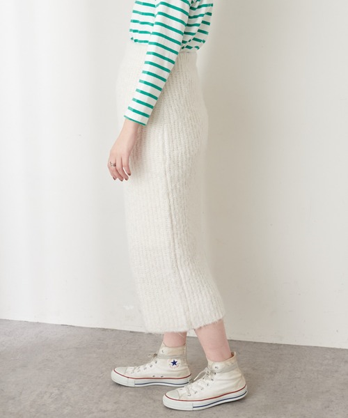 natural couture(ナチュラルクチュール)の「ふんわりMIXニットナロースカート(スカート・レディース・オフホワイト/ラベンダー/チャコール・FREE)」の7枚目の写真