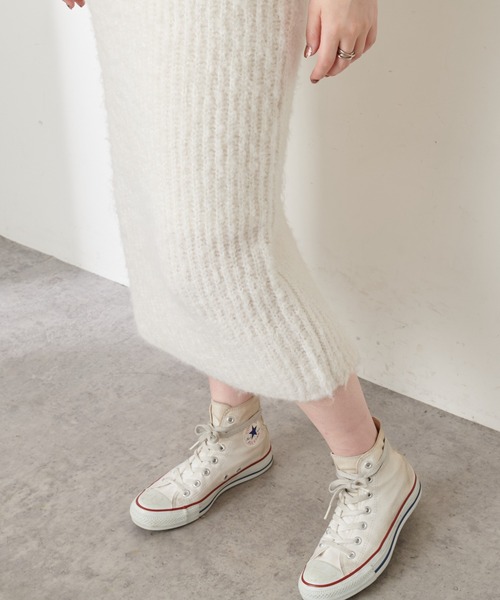 natural couture(ナチュラルクチュール)の「ふんわりMIXニットナロースカート(スカート・レディース・オフホワイト/ラベンダー/チャコール・FREE)」の6枚目の写真