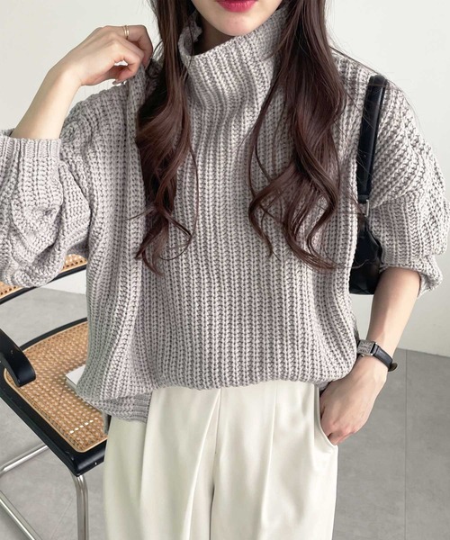 GeeRA（ジーラ）の「オーバーサイズタートルニット（ニット/セーター・レディース・アイボリー/杢グレー・X-LARGE/LARGE/MEDIUM）」の7枚目の写真