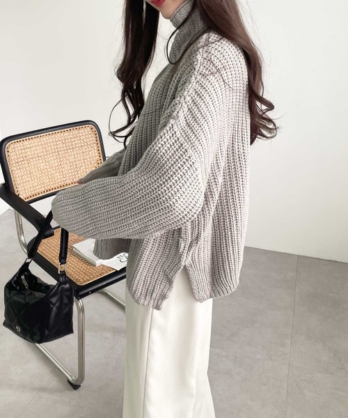 GeeRA（ジーラ）の「オーバーサイズタートルニット（ニット/セーター・レディース・アイボリー/杢グレー・X-LARGE/LARGE/MEDIUM）」の12枚目の写真