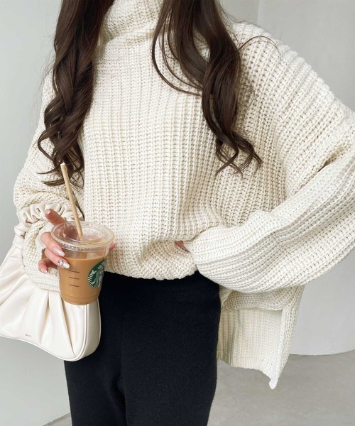 GeeRA（ジーラ）の「オーバーサイズタートルニット（ニット/セーター・レディース・アイボリー/杢グレー・X-LARGE/LARGE/MEDIUM）」の14枚目の写真