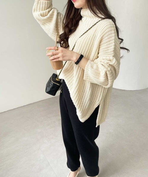 GeeRA（ジーラ）の「オーバーサイズタートルニット（ニット/セーター・レディース・アイボリー/杢グレー・X-LARGE/LARGE/MEDIUM）」の19枚目の写真