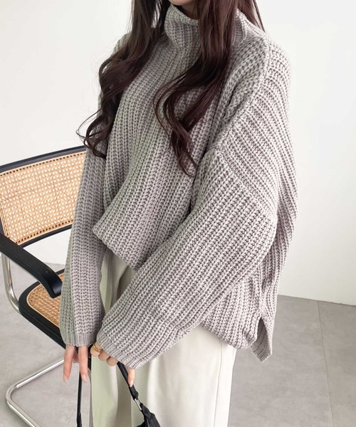 GeeRA（ジーラ）の「オーバーサイズタートルニット（ニット/セーター・レディース・アイボリー/杢グレー・X-LARGE/LARGE/MEDIUM）」の9枚目の写真