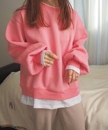 Diosfront | レイヤード風ワンポイント刺繍裏起毛トレーナー(スウェット)