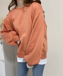 レイヤード風ワンポイント刺繍裏起毛トレーナー