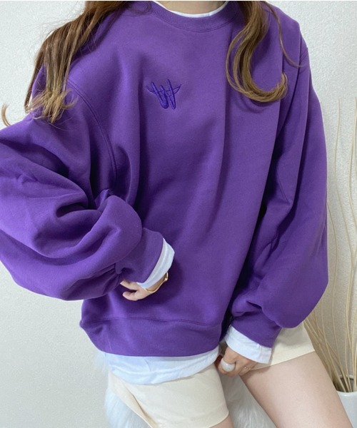 Diosfront（ディオスフロント）の「レイヤード風ワンポイント刺繍裏起毛トレーナー（スウェット・レディース・パープル/グレー/ピンク/オレンジ/ブルー/アイボリー/ベージュ/ブラック・FREE）」の20枚目の写真