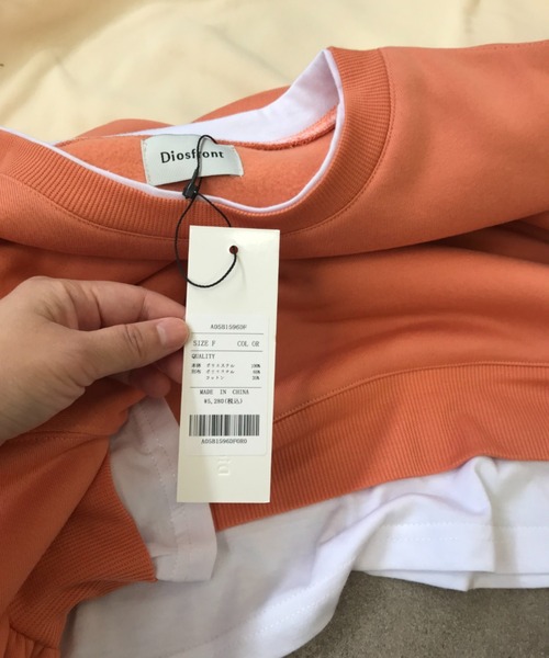 Diosfront（ディオスフロント）の「レイヤード風ワンポイント刺繍裏起毛トレーナー（スウェット・レディース・パープル/グレー/ピンク/オレンジ/ブルー/アイボリー/ベージュ/ブラック・FREE）」の12枚目の写真