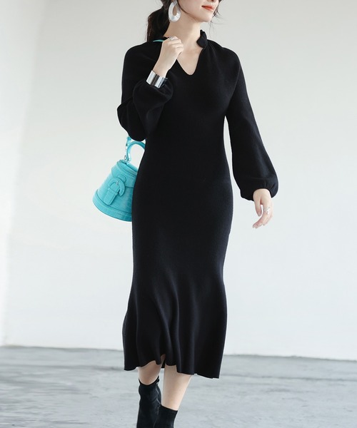 フリルカラーミモレ丈ニットワンピース ワンピース Saison De Papillon セゾンドパピヨン のファッション通販 Zozotown