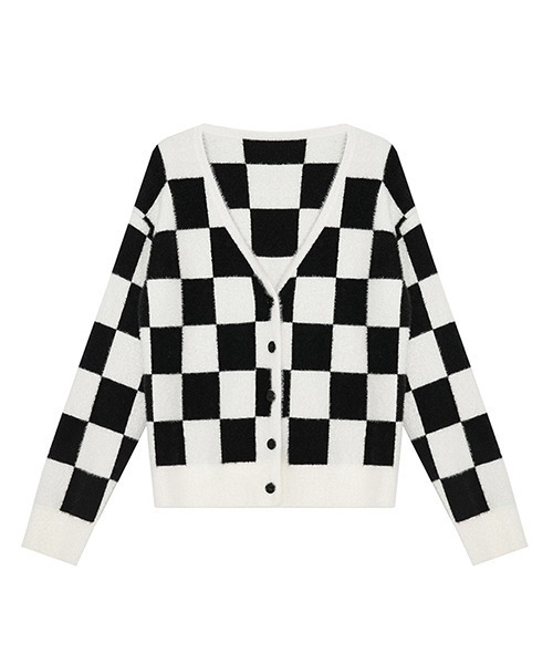 Fano Studios(ファノ ストゥディオズ)の「【Fano Studios】V-neck checkerboard pattern knitted cardigan FQ21S091(カーディガン/ボレロ・レディース・ブラック・S/M/L)」の11枚目の写真