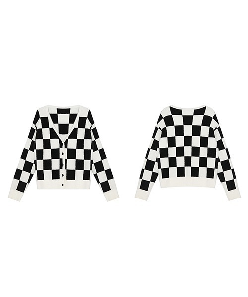 Fano Studios(ファノ ストゥディオズ)の「【Fano Studios】V-neck checkerboard pattern knitted cardigan FQ21S091(カーディガン/ボレロ・レディース・ブラック・S/M/L)」の15枚目の写真