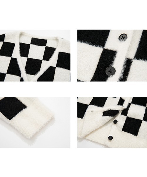 Fano Studios(ファノ ストゥディオズ)の「【Fano Studios】V-neck checkerboard pattern knitted cardigan FQ21S091(カーディガン/ボレロ・レディース・ブラック・S/M/L)」の9枚目の写真