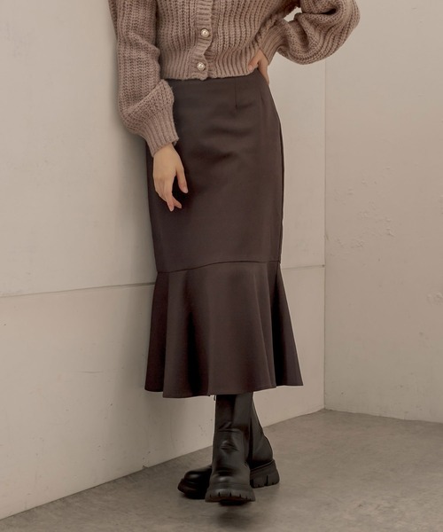 OLIVE des OLIVE（オリーブデオリーブ）の「ラッフルマーメイドスカート（スカート・レディース・ブラック/ダークブラウン/ブラウン/アイボリー・FREE）」の4枚目の写真