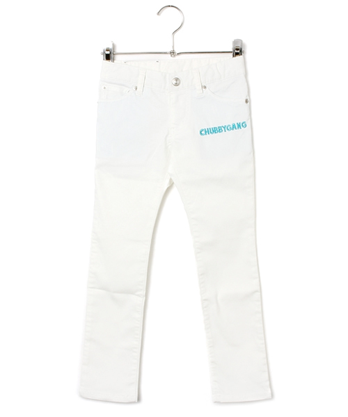 CHUBBYGANG（チャビーギャング）の「ロゴ刺繍　ストレッチツイルカラーパンツ（その他パンツ・キッズ・イエロー/ホワイト/エメラルド/ピンク・120/130/110/100）」の2枚目の写真