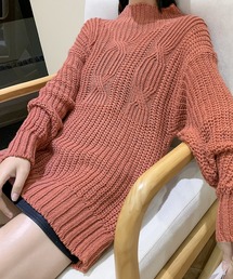 ケーブルルーズハイネックニット