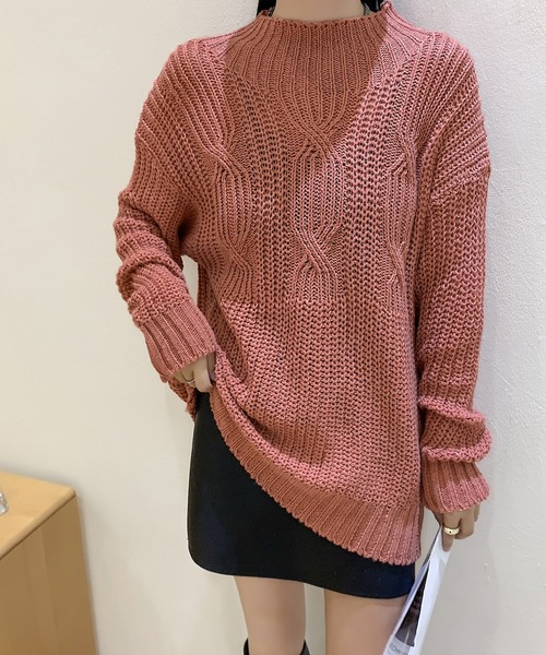 solleim（ソルレム）の「ケーブルルーズハイネックニット（ニット/セーター・レディース・グレー/ピンク・M）」の3枚目の写真