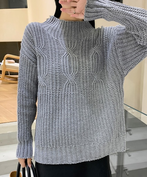solleim（ソルレム）の「ケーブルルーズハイネックニット（ニット/セーター・レディース・グレー/ピンク・M）」の5枚目の写真