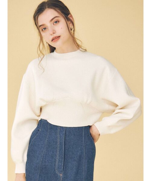 MERCURYDUO（マーキュリーデュオ）の「ドルマンスリーブクロップドニット（ニット/セーター・レディース・ベージュ/オフホワイト・FREE）」の3枚目の写真