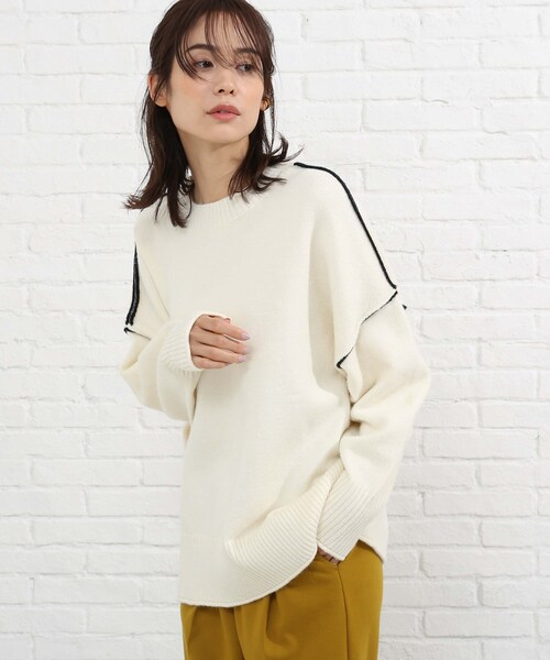 SHOO・LA・RUE（シューラルー）の「◆配色アウトリンキングニット（ニット/セーター・レディース・ベージュ系その他2/ホワイト系7/ブラック系4/ライトグリーン系・00）」の2枚目の写真