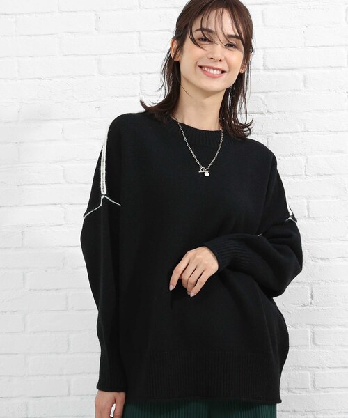 SHOO・LA・RUE（シューラルー）の「◆配色アウトリンキングニット（ニット/セーター・レディース・ベージュ系その他2/ホワイト系7/ブラック系4/ライトグリーン系・00）」の3枚目の写真