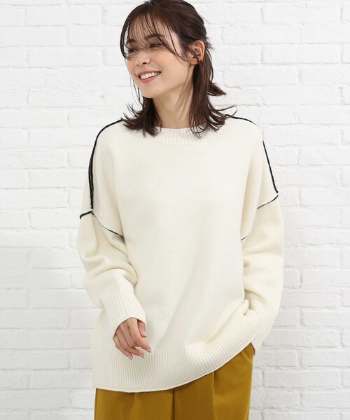 SHOO・LA・RUE（シューラルー）の「◆配色アウトリンキングニット（ニット/セーター・レディース・ベージュ系その他2/ホワイト系7/ブラック系4/ライトグリーン系・00）」の16枚目の写真