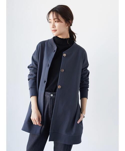 CRAFT STANDARD BOUTIQUE(クラフトスタンダードブティック)の「裏起毛ノーカラーカーディガン *(カーディガン/ボレロ・レディース・チャコールグレー/ブラック/アイボリー・FREE)」の4枚目の写真