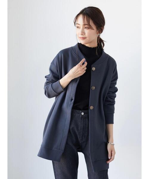 CRAFT STANDARD BOUTIQUE(クラフトスタンダードブティック)の「裏起毛ノーカラーカーディガン *(カーディガン/ボレロ・レディース・チャコールグレー/ブラック/アイボリー・FREE)」の7枚目の写真