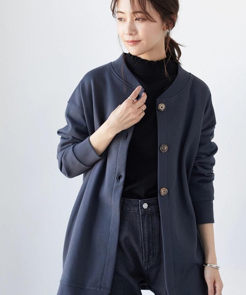 CRAFT STANDARD BOUTIQUE(クラフトスタンダードブティック)の「裏起毛ノーカラーカーディガン *(カーディガン/ボレロ・レディース・チャコールグレー/ブラック/アイボリー・FREE)」の1枚目の写真