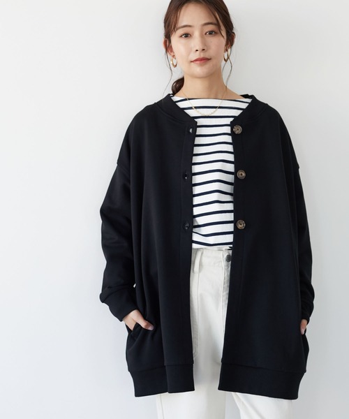 CRAFT STANDARD BOUTIQUE(クラフトスタンダードブティック)の「裏起毛ノーカラーカーディガン *(カーディガン/ボレロ・レディース・チャコールグレー/ブラック/アイボリー・FREE)」の3枚目の写真