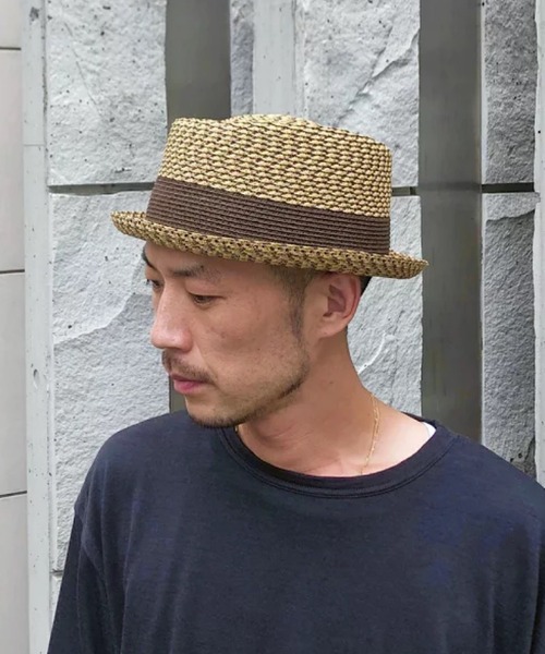 mii ☆ERIC JAVITS ベージュ フラッパーハット Basiquenti】Mosaic Braid Porkpie BCX-U21756（ハット）｜Basiquenti