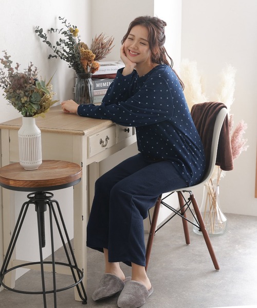 レディースフリースパジャマ上下セットアップ（ルームウェア/パジャマ