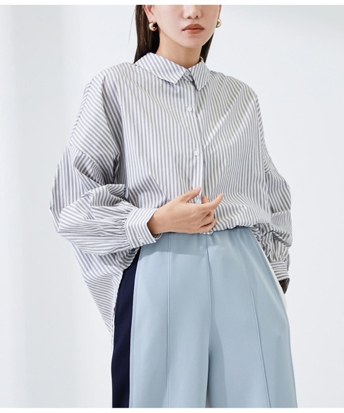 Settimissimo（セッティミッシモ）の「ストライプバックギャザーブラウス（シャツ/ブラウス・レディース・ブラック/ベージュ・FREE）」の2枚目の写真